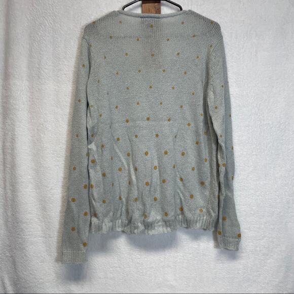 Wooden Ships Slate Gray & Gold Polka Dot Mohair Wool Blend Long Sleeve Sweater - Picture 4 of 9